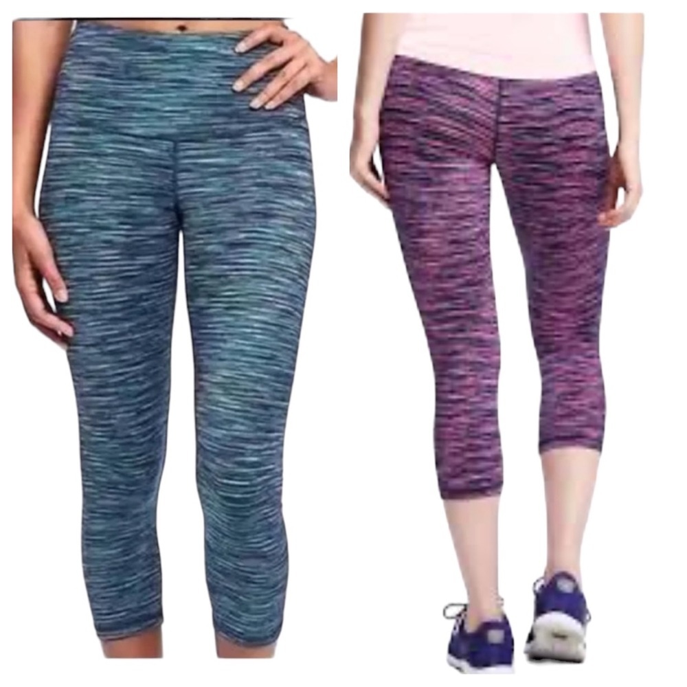 2 Pairs OLD NAVY ACTIVE Fitted Crop Compression Leggings S/P Space Dye Blue/Pink